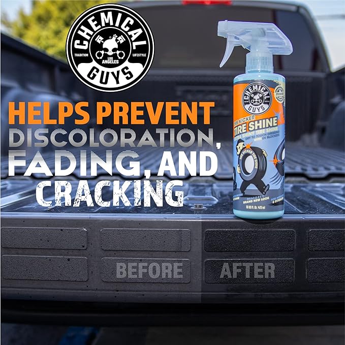 Chemical Guys Tire Kicker Sprayable Extra Glossy Tire Shine - Dry-to-the-Touch Dressing for Rubber, Vinyl, and Plastic, Restores Deep Black Shine, Safe for Cars, Trucks, RVs, and Motorcycles - 128 oz