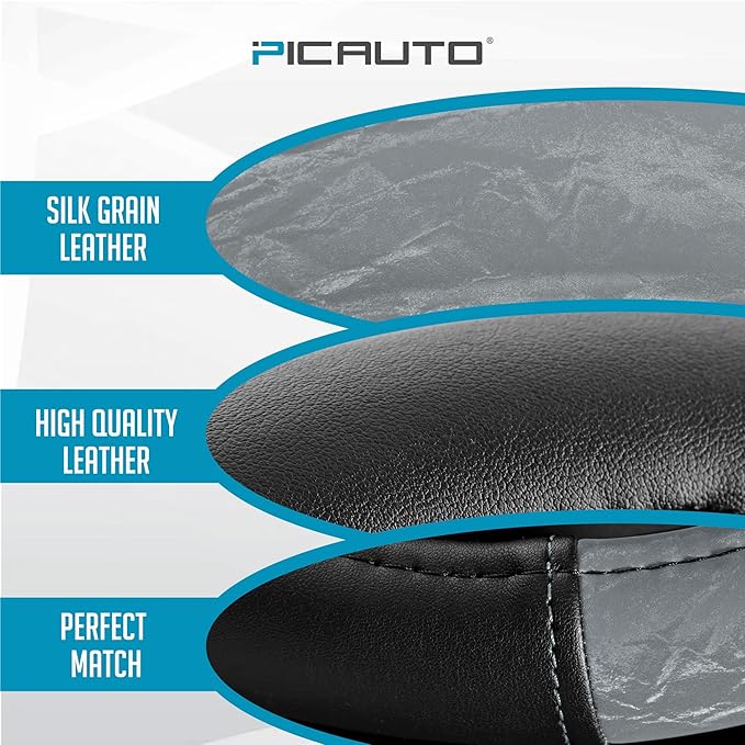 PIC AUTO Steering Wheel Cover, Silk Grain Leather Car Steering Wheel Protector, Comfortable Grip, Universal 14.5-15.5 Inch Anti-Slip Steering Wheels Accessories for Men & Women (Gray)