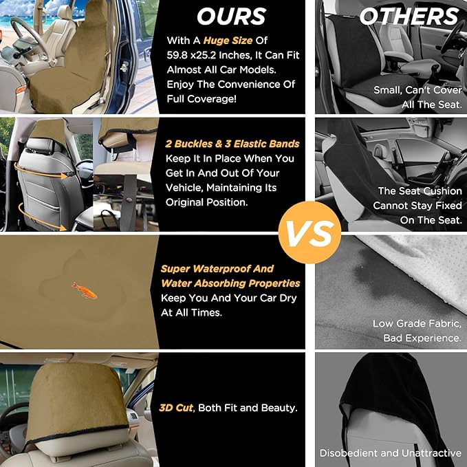 Waterproof Seat Cover Towel, 2PCS Premium Sweat Carseat Protector, Perfect for Universal Anti-Slip Car Truck SUV Seat, Great for Surfing Yoga Gym Workout, Brown