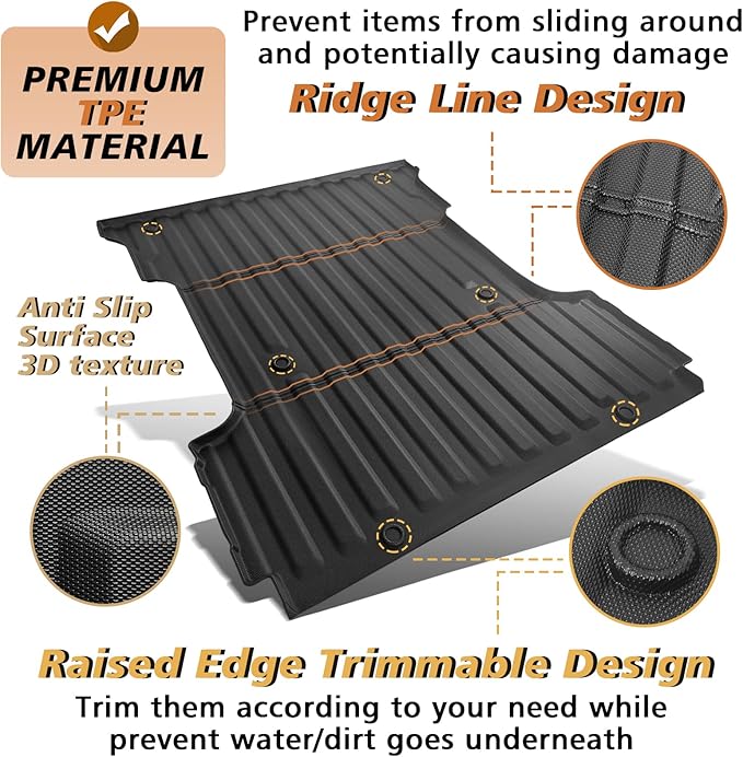 TripleAliners Truck Bed Mat Compatible with 2015-2024 2025 Ford F150 Accessories (6.5ft, 78.9in) Vehicle Perfectly Flush All Weather Protection TPE Heavy Duty Pickup Car Bed Cargo Mat