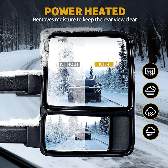 DWVO Side Towing Mirrors Compatible with 2008-2016 Ford F250 F350 F450 F550 Super Duty, Right Passenger Mirror with Power Heated Manual Folding Turn Signal Black