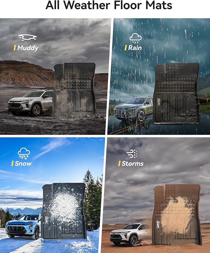 3W Floor Mats for Chevrolet Trax & Buick Envista 2024 2025 2026, TPE All Weather Custom for Trax 1st and 2nd Row, Car Liners Accessories, Black