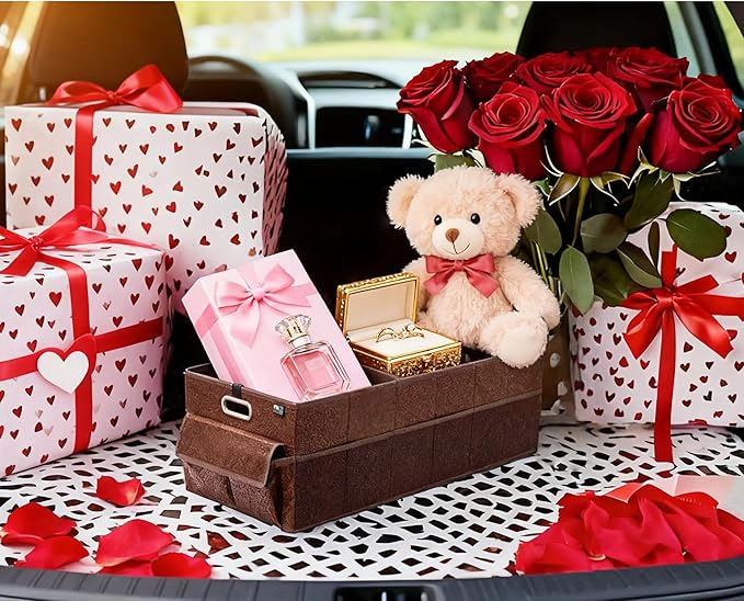 MIU COLOR Trunk Organizer for Car, 12 Pockets Sturdy Car Organizer for SUV, Non-Slip Bottom, Storage Organizer for Sedans, Van, Jeep, Grocery, Large 3 Compartments, Brown Vintage 32"×13"×10.6"