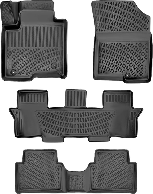 Kia Sorento Hybrid 2021-2026 (No Gasoline Models) 7 Seats Floor Mats 3D Custom Fit Rubber Car Mats Laser Measured Floor Liners All Weather Heavy Duty Waterproof Odorless TPE (Front & Rear)