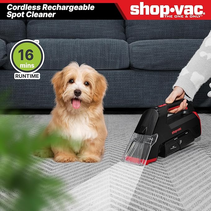 Shop-Vac 3-in-1 Cordless Spot Cleaner, Handheld Upholstery Cleaner with Spray, Rolling Brush and 5.5kPa Suction, 2 Water Tanks, USB-C Rechargeable