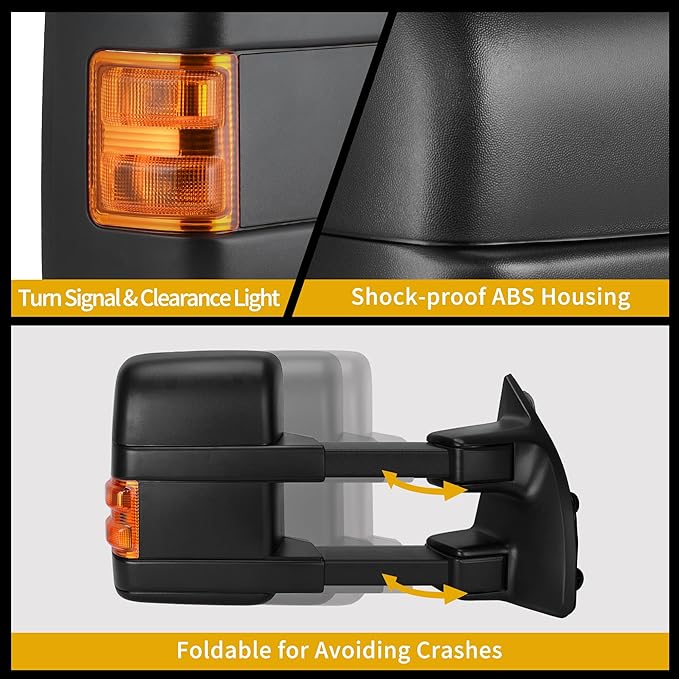 DWVO Towing Mirrors Fits 2008-2016 Ford F250/F350/F450/F550 Super Duty, Right Passenger Side Tow Mirror Power Heated, Telescoping, Folding, Turn Signal Lights