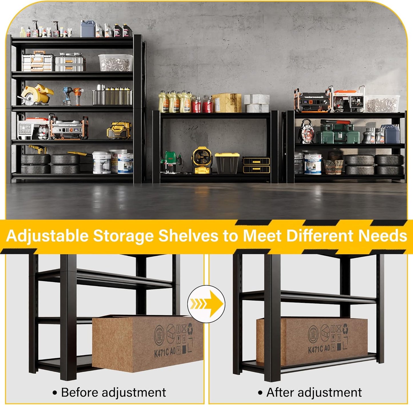 3000LBS Heavy Duty Garage Shelving Units and Storage, 5 Adjustable Levels, 48″W Metal Shelving for Garage, 72″H Standing Shelf Units, Storage Rack for Garage Organization, 3Pack