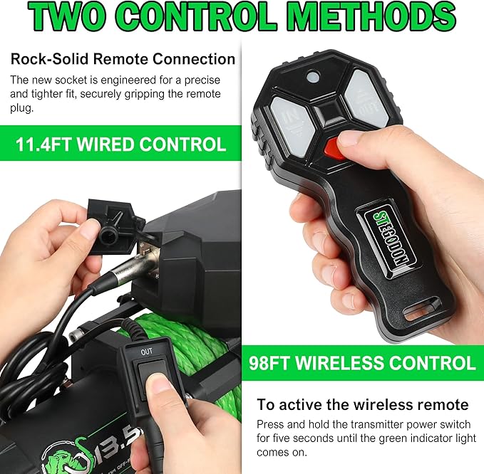 13500LB Winch with Synthetic Rope,Wired Handle and Wireless Remote 12V Waterproof Electric Winch for Truck Trailer Jeep Off Road Recovery and Towing