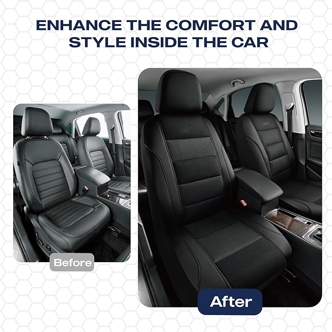 Skechers Aircooled & Memory Foam Car Seat Covers,Premium Leather with EVA Mesh Seat Covers, Front car seat Protector, Airbag Compatible, Automotive Comfort for Most Cars, Vans, Trucks, SUV,Black
