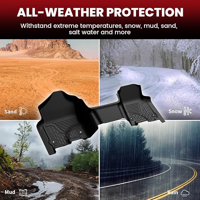 LASFIT Floor Mats for Ram 1500 Crew Cab 2019-2024 Bench Seat (NOT for Bucket Seat) Without Rear Under-Seat Factory Storage 4 Full Size Doors, All Weather TPE Custom Fit 1st & 2nd Row, Black