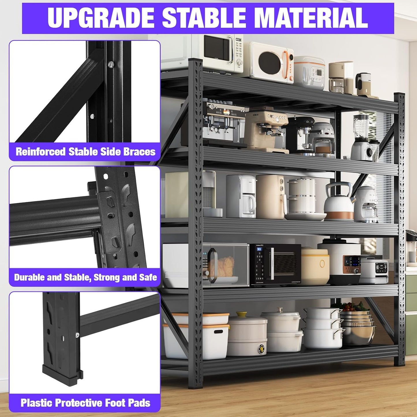 8000LBS Garage Shelving Heavy Duty, 5-Tier 71" H Storage Garage Shelves, Industrial Adjustable Metal Shelving Units for Garages, Warehouses, Kitchen, Black, 59" W x 24" D x 71" H