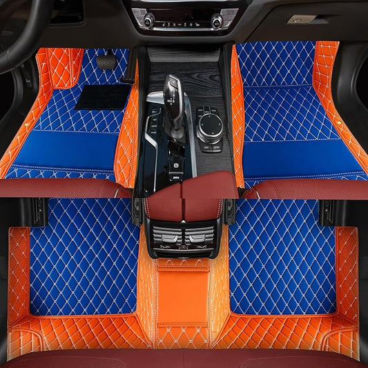 Custom car Floor mats Suitable for 99% car Truck SUV,car mats All Weather Personalized,Full Coverage Luxury Car Mats, Anti-Slip Leather Floor mats. (Orange and Blue)
