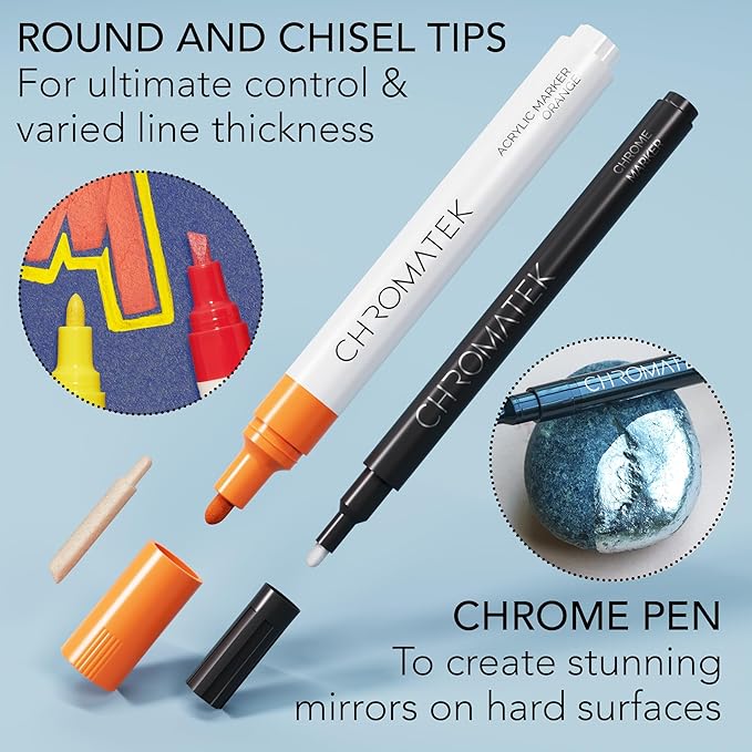 CHROMATEK Dual Tip Acrylic Paint Markers - 30 Colors Premium Paint Pens for Canvas, Rock Painting, Glass, Wood, Ceramic, DIY Crafts Art Supplies - Waterproof, Quick Drying with Video Tutorials & Ebook