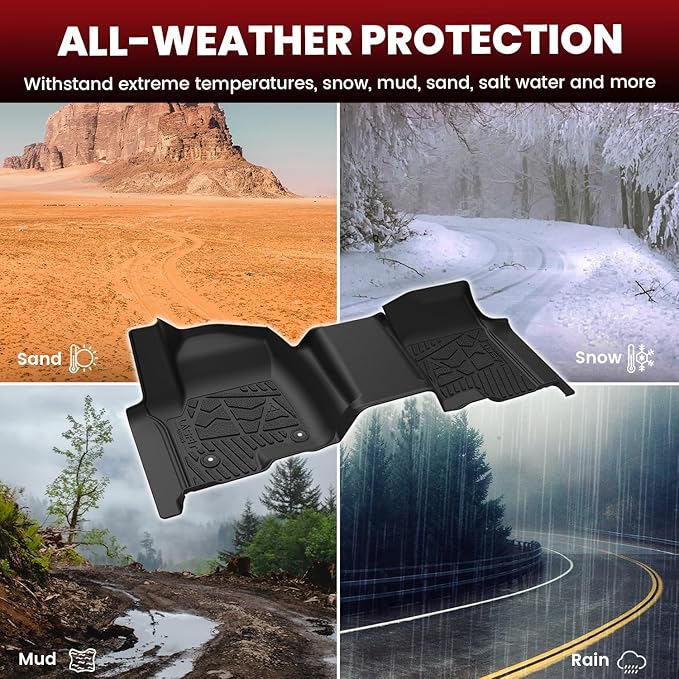 LASFIT Floor Mats 2019-2026 for Chevy Silverado/GMC Sierra 1500, 2020-2026 2500HD 3500HD, Double Cab/Bench Seat Only, Fit Without Rear Underseat Storage Box, All Weather TPE Custom Fit Floor Liners