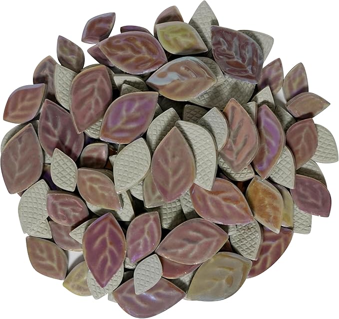 1.1LB Random Iridescent Leaves Ceramics Mosaic Tiles, Making Creative 3 Size Ceramic Mosaic Pieces for DIY Craft,Flowerpots, Vases, Cups, Garden Decor Mosaic Making Supplies (Purple)