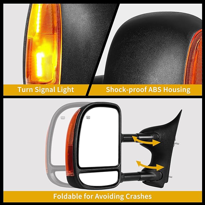 DWVO Towing Mirror Compatible with 1999-2007 F250 F350 F450 F550 Super Duty, 2001-2005 Excursion, Tow Mirror with Power Control Heated Manually Folding Telescoping Black