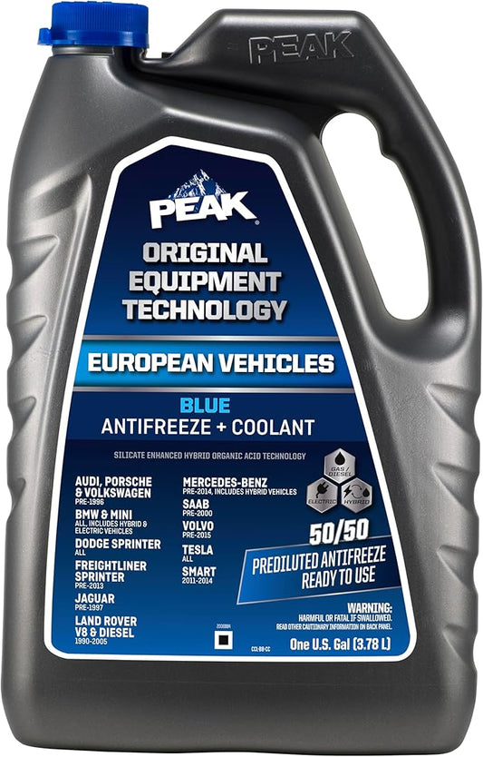 PEAK OET Extended Life Blue 50/50 Prediluted Antifreeze/Coolant for European Vehicles, 1 Gal.