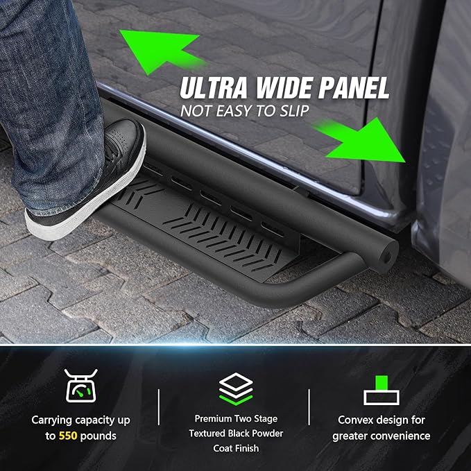 Crew Cab Running Boards Side Steps Compatible for 2005-2025 Nissan Frontier Crew Cab (4 Full Size Doors), Two Stairs Design Bolt-on Side Rails Step Nerf Bar (Black Powder Coated, Star Logo)