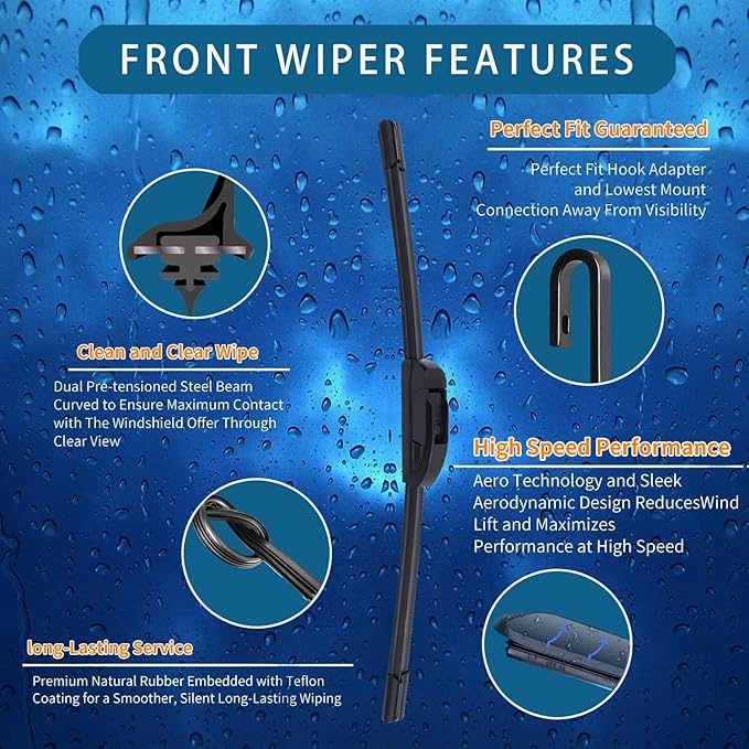 Windshield Wiper Blades for 2022 2023 2024 Hyundai Tucson - Complete Set Front & Rear (Korea Built 26"+16"+11") Premium All-Season Wipers