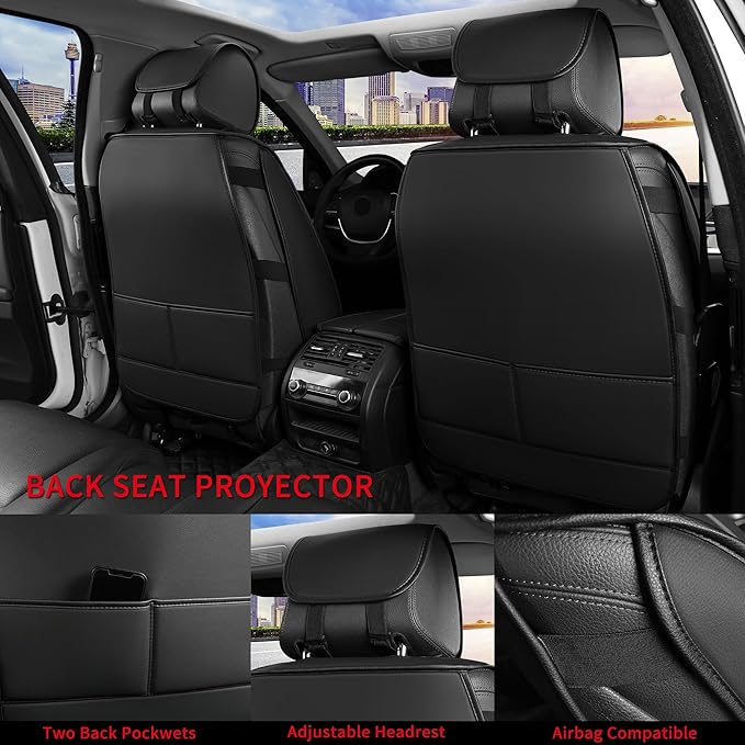 Car Seat Covers 2 PCS Front Seats, Waterproof Napa Leather Automotive Seat Protector for Cars SUV Truck Sedan, Universal Anti-Slip Car Seat Cushion Interior Accessories, Black