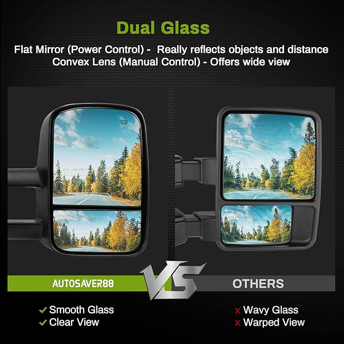 AUTOSAVER88 Towing Mirrors Compatible with 2007-2013 Chevy Silverado GMC Sierra All Models Right and Left Side Mirror Power Adjustable Heated Tow Mirror Set