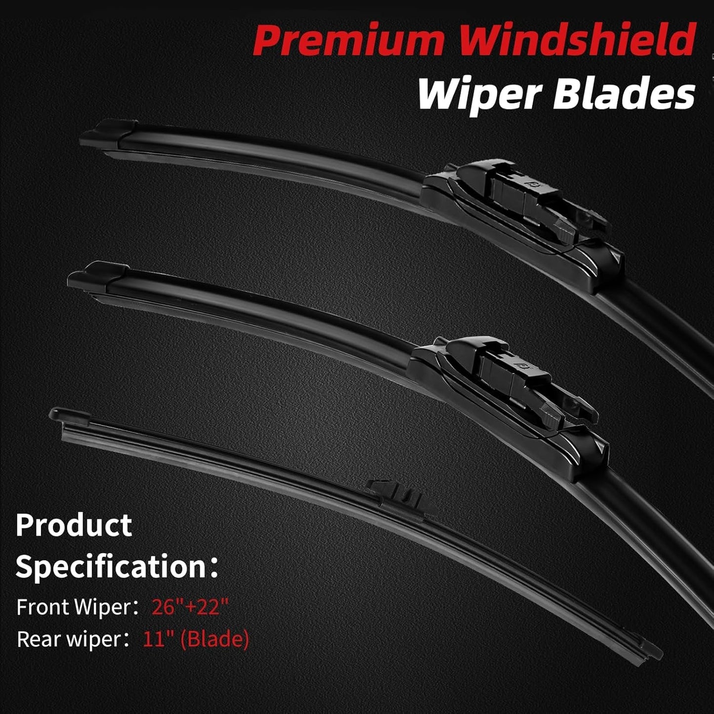 OTUAYAUTO Premium Windshield Wiper Blades - Replacement for Ford Explorer 2011-2023 - Precision Fit, All-Weather Performance, Front and Rear Wiper Blades, Pinch Tab - 26"+22"+11" (Pack of 3)