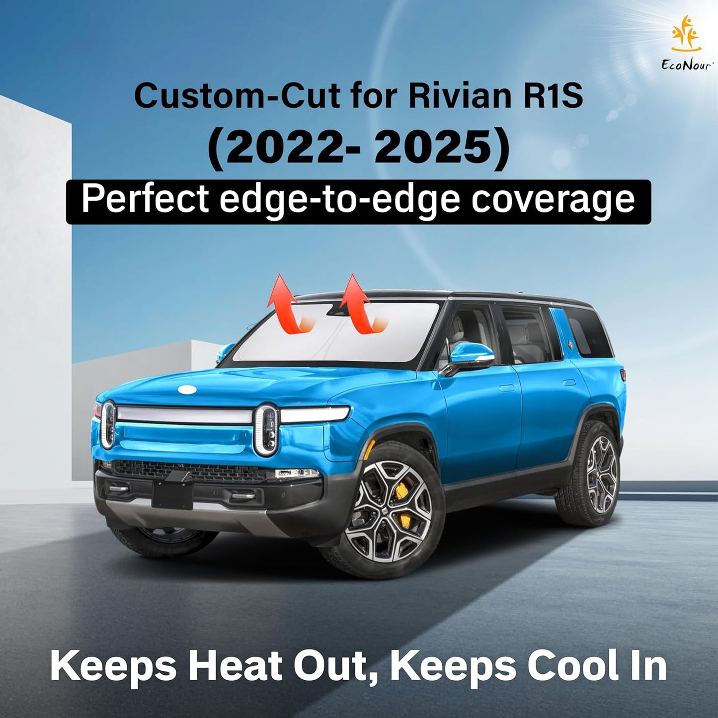 for Rivian R1S 2022-2024 2025 Windshield Sunshade Compatible for -EcoNour 240T Polyester Material Cars Sun Visor Reflector Blocks UV Rays - Foldable Sunshade Interior Protection Rivian Accessories