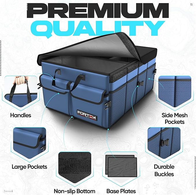 FORTEM Trunk Organizer For SUV Car Trunk Organizer, Foldable Storage, Car Accessories for Women Men, Collapsible Multi Compartment, 600D Oxford, Non Slip Bottom, Securing Straps, Soft Cover (65L)