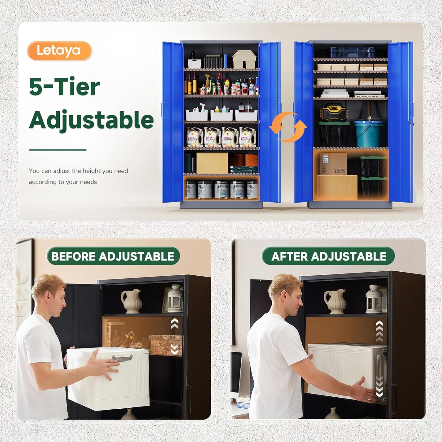 Letaya Metal Garage Storage Cabinets with Lock Door and Adjustable Shelves, Steel Tool Cabinets for Home,Office,Warehouse Organisieren (Blue Gray)