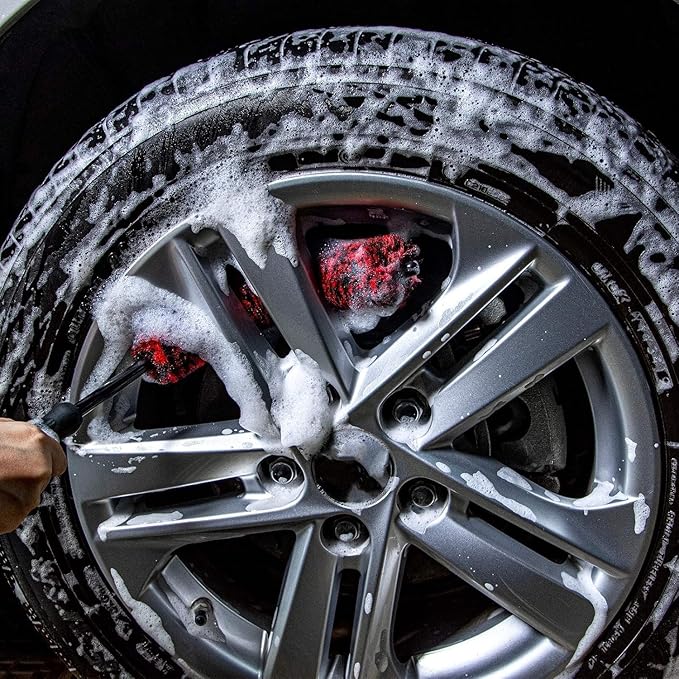 Metal Free Soft Wheel Rim Brush 4 Pack, Synthetic Car Cleaning Brush, Highly Water Absorption, Dense and Durable Tire Brush for Cleaning Wheels, Rims, Spokes, Fenders, Engines…