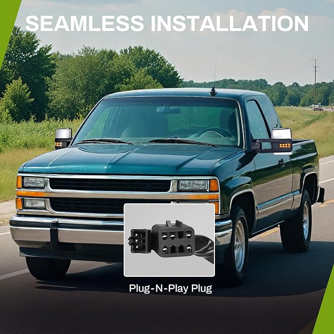 AUTOSAVER88 Towing Mirrors Compatible with 1999-2002 Chevy Silverado Sierra 1500 2500, 2001-2002 GMC Yukon XL Denali, LED Turn Signal Light Power Heated Telescoping Tow Mirrors Pair Set Chrome