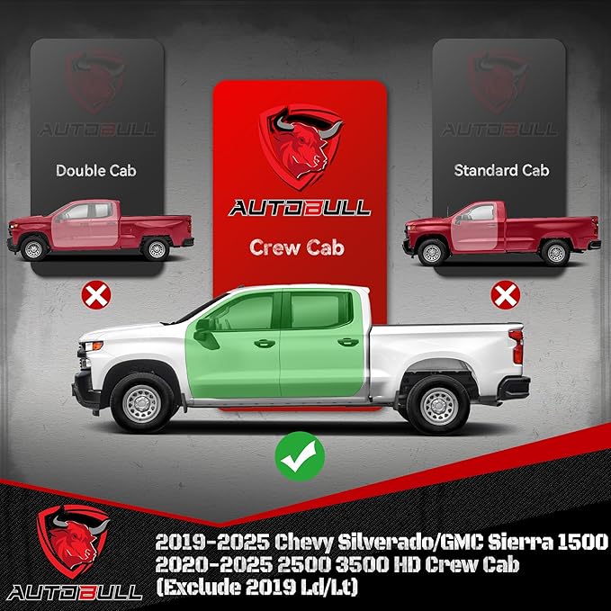 Crew Cab Running Boards Side Steps Compatible with 2019-2025 Chevy Silverado & GMC Sierra 1500 (Excl 2019 Ld/Lt), 2020-2025 Chevrolet Silverado/GMC Sierra 2500 HD 3500 HD Crew Cab