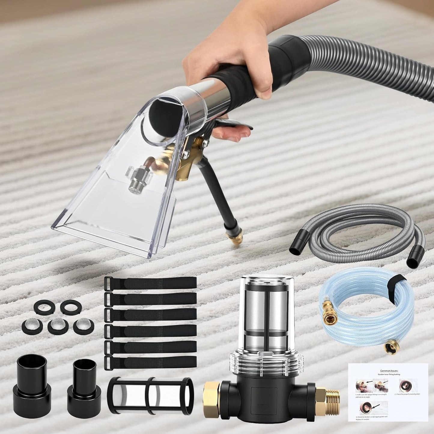 Upgraded Vacuum Cleaner Extractor Kit Compatible with Shop Vac, Carpet and Upholstery Cleaning Extractor Hose Kit with Wand, Hose, and Adapter for Home and Car Cleaning, 10-Ft Vacuum Cleaner Hose