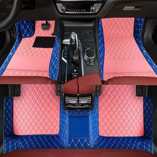 Custom car Floor mats Suitable for 99% car Truck SUV,car mats All Weather Personalized,Full Coverage Luxury Car Mats, Anti-Slip Leather Floor mats. (Blue and Pink)
