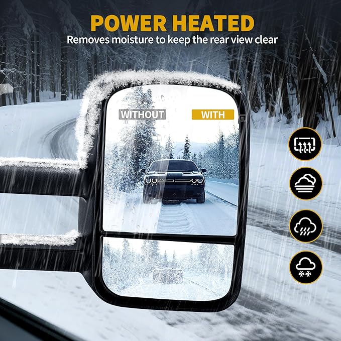 DWVO Side Towing Mirrors Compatible with 1988-1998 Chevy/GMC C1500 K1500,1988-2000 Chevy/GMC C2500 C3500 K2500 K3500, Power Adjusted Manual Folding Telescoping Pair Set