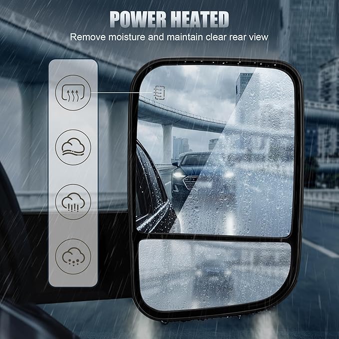 Tow Mirrors Compatible with 2009-2018 Dodge Ram 1500, 2010-2018 2500 3500, Flip Up Extended Trailer Towing Side Mirrors w/Smoked Turn Signal, Power Heated, Black