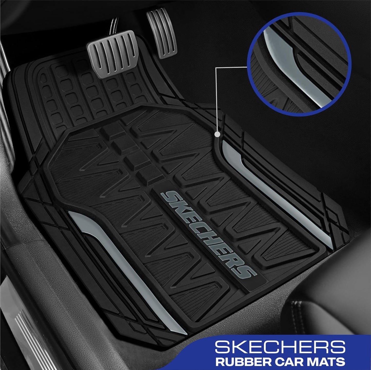 Skechers Car Floor Mats,Heavy Duty Rubber Car Mats Full Set,All Weather Floor Mats,Waterproof Trim to Fit Universal Floor Liner Car Accessories,Automotive Floor Mats for Cars Trucks SUV,Grey