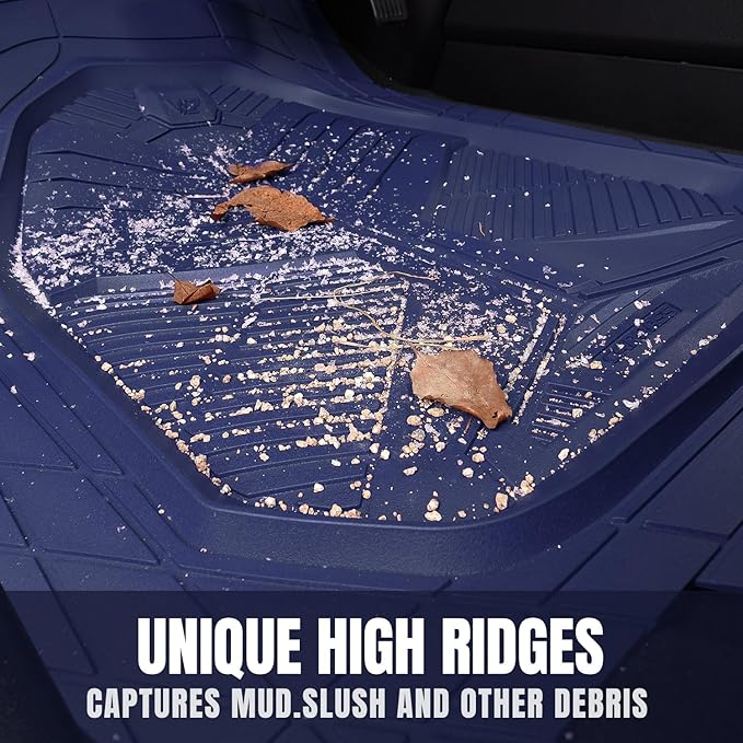 CAR PASS Heavy Duty Rubber Car Mats, Deepdish All Weather Floor Mats for Car Full Set, Universal Automotive Mats Trim to Fit for Sedans SUVs Trucks, Waterproof Anti-Slip, 3 Pieces V12 Navy Blue