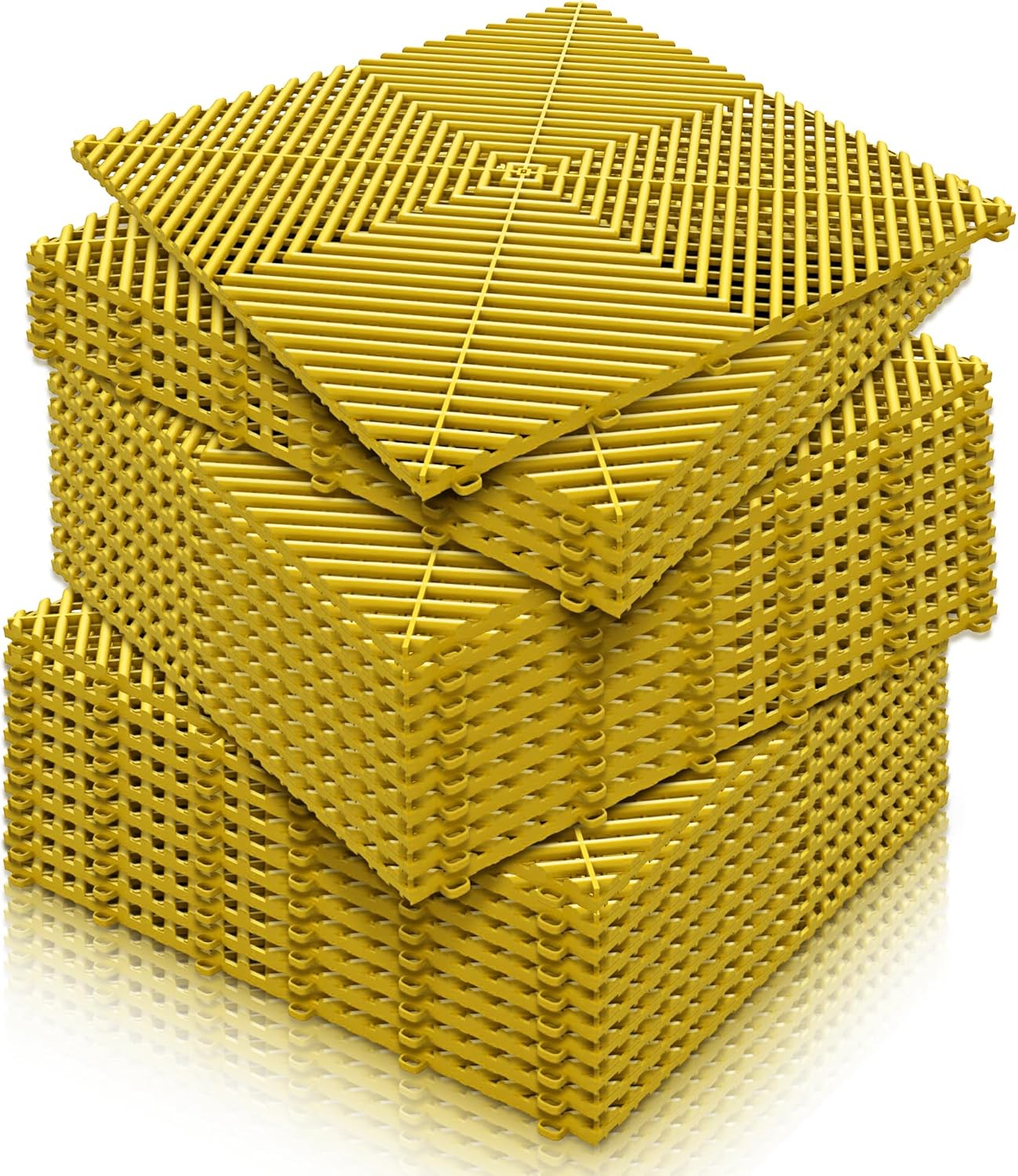 15.7"x15.7" Garage Flooring Tiles, Non-Slip Interlocking Plastic Garage Floor Mat, Garage Organization & Garage Storage, Vented Pattern (Yellow, 25PCS)