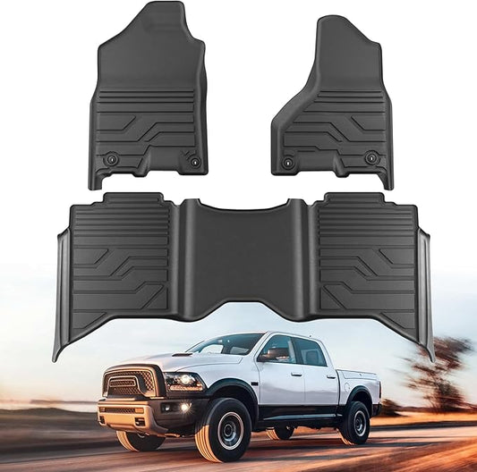 KARPAL Floor Mats for Ram 1500/2500/3500 Crew Cab 2013-2018, 1500 Classic Crew Cab 2019-2024(NOT New Body Style), TPE All-Weather Floor Liners 1st & 2nd Row Car Mats, Ram Accessories
