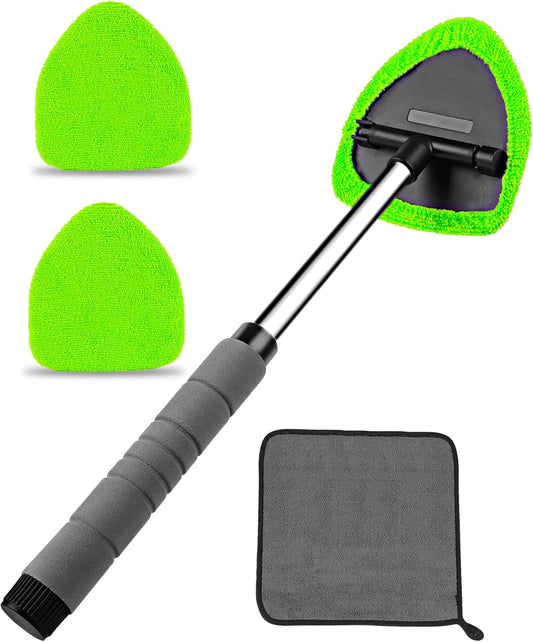 Auto Window Cleaning Tool, Retractable Windshield Cleaner Wand, Car Window Glass Cleaning, Double Sided car Window Cleaner, Microfiber Mirror Cleaning Tool kit. Car Interior Cleaning. (Green)