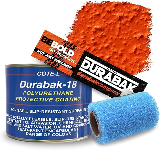 Durabak-18 Textured Truck Bed Liner Quart KIT - Roll On Coating | DIY Custom Coat for Bedliner and Undercoating, Auto Body, Automotive Rust Proofing, Boat Repair (Quart, Orange)