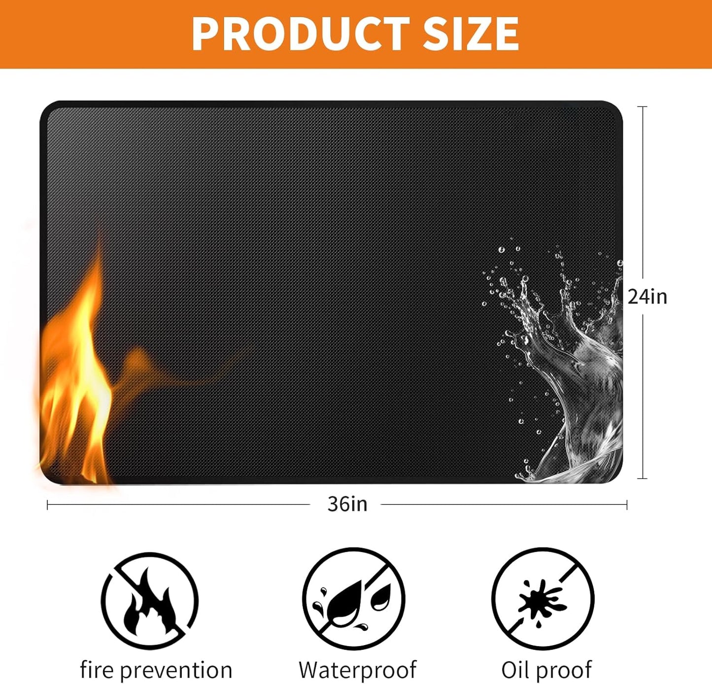 Heat Resistant Grill Mat, 24 x 36 inches Double-sided fireproof and waterproof BBQ protection mat Multi-Purpose for Grills Pizza Ovens Smokers Black