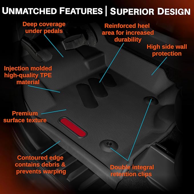 BaseLayer Elite Floor Mats for Ford F250/350 Super Duty Crew Cab (2017-2022) - Made in USA – Precision Fit Heavy Duty All-Weather Mats - Fits King Ranch, Platinum, Limited - Front & Rear (Red Logo)