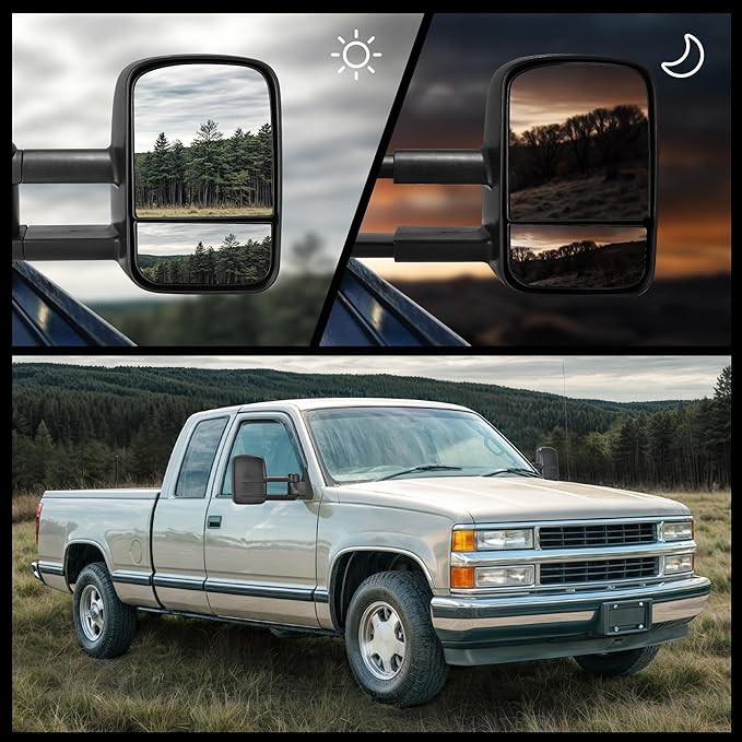 DWVO Towing Mirrors Fit 88-99 Chevy GMC C1500 K1500, 88-00 C2500 C3500 K2500 K3500 with Power Adjusted Manual Telescoping
