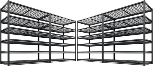 REIBII 3500LBS Garage Shelving, Adjustable Storage Shelves Heavy Duty, 6 Tier Heavy Duty Shelving, Metal Shelving Unit for Warehouse, Basement, Industrial, 55" W x 26" D x 84" H, Black, 4 Pack