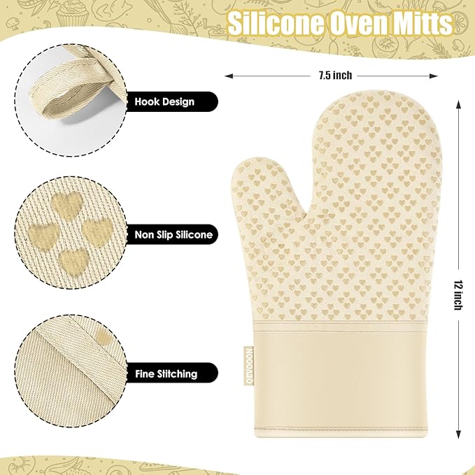 Dish Towels and Dishcloths with Oven Mitts Sets- 100% Cotton Tea Towels for Kitchen- 500 F Heat Resistant Oven Mittens 7.5"x12", Durable Dish Cloths 11.8"x11.8", Absorbent Dish Towels 13.5"x24"