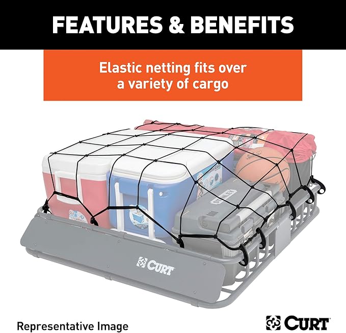 CURT 18201 65 x 38-Inch Elastic Cargo Net with Hooks for Roof Basket