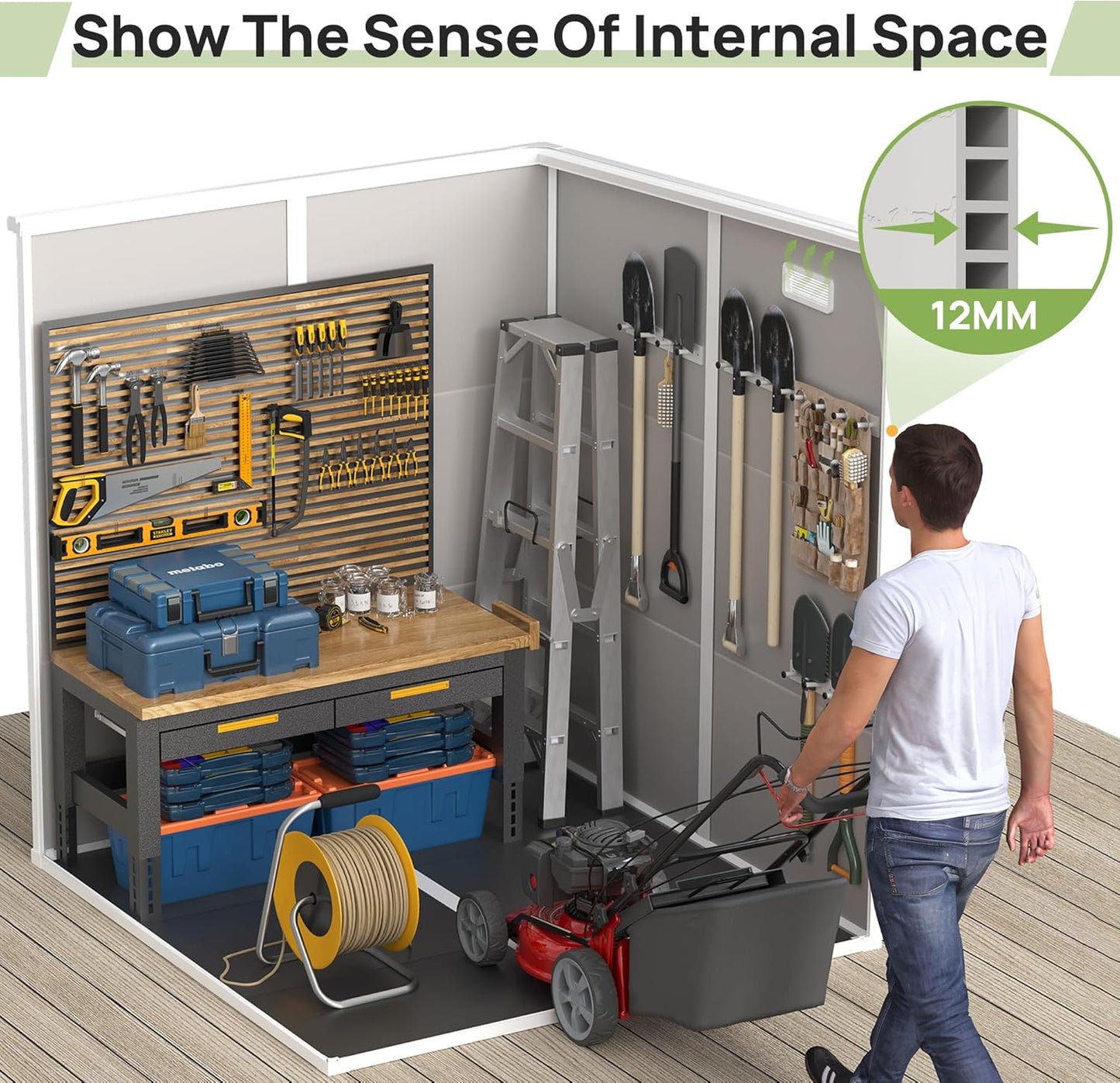 Resin Outdoor Storage Shed with Floor, 6x6 FT Plastic Garden Shed, Lockable Door & Window, Waterproof Tool Shed for Bike, Garbage Can, Lawn Mower, Patio Furniture Bedge