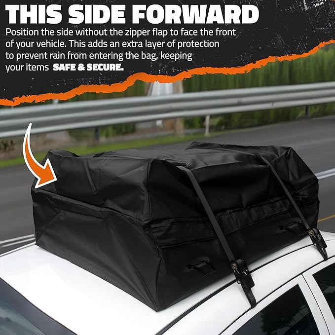 Mockins 16 Cu.Ft. Car Rooftop Cargo Carrier Bag | 45"x34"x18" Roof Bag for Car Without Rack | Car Topper Luggage Carrier Waterproof Cargo Bag for Top of Car | Vehicle Soft Shell Carriers & Accessories